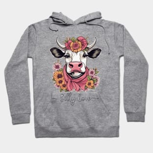 Silly cow heifer highland bovine floral pink design Hoodie